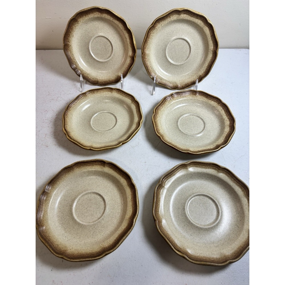 MIKASA Whole Wheat E8000 Coffee Tea Saucers 6.25" 6Pc Set EUC